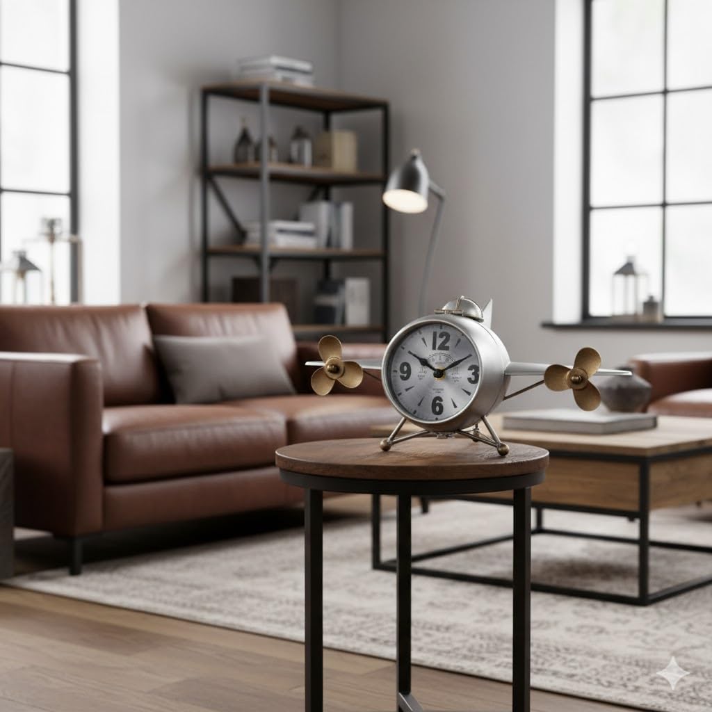 formano Metall Standuhr Flugzeug 36cm 3D Metall Uhr Silber XL Dekoration | Wohnzimmer Vintage Flugzeug-Deko |Quarzuhrwerk Handgefertigt Clock Groß