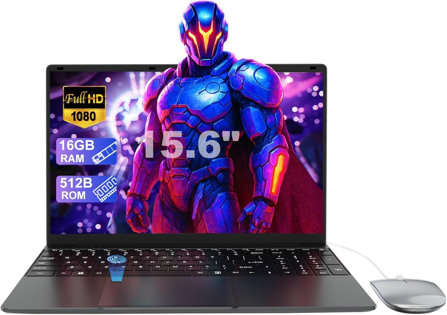 PC portatile 15,6 pollici 16 GB RAM 512 GB SSD Celeron N5095, laptop FHD 1920 x 1080, WiFi Bluetooth, lettore di impronte digitali, laptop desktop per studio e lavoro, tastiera AZERTY con pellicola