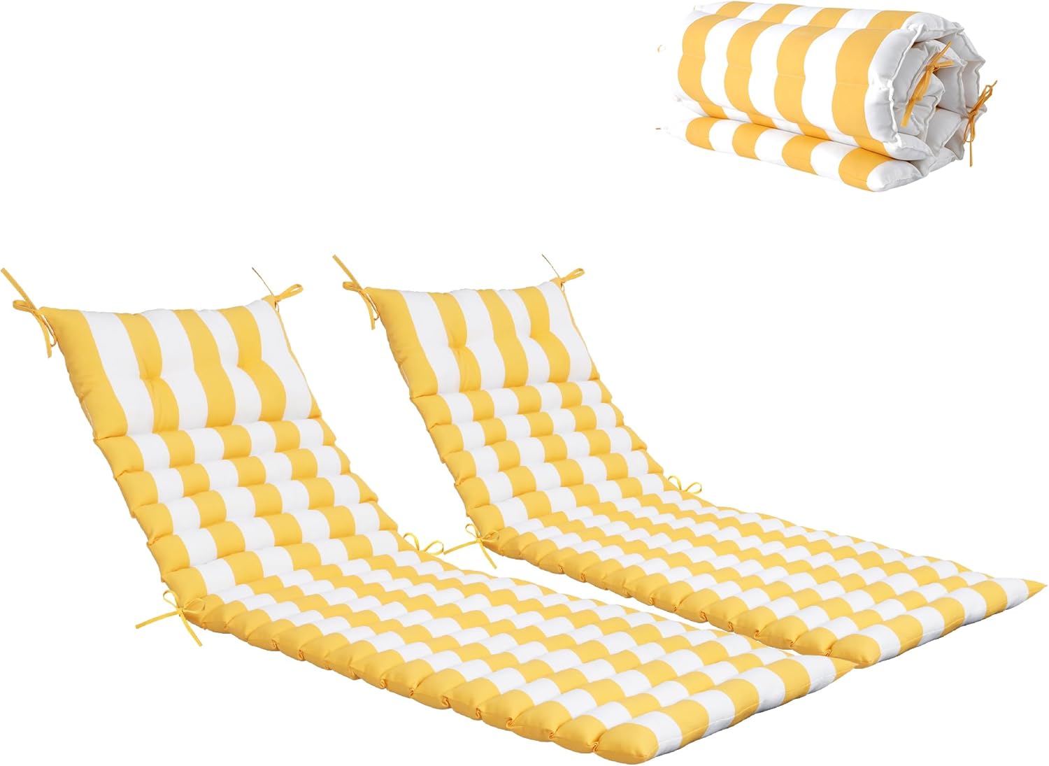 Only choice Chaise Lounge Cushion Outdoor Set of 2, Waterproof Lounge Chair Cushion with Headrest for Patio, Waterproof Fabric, 73" LX24 W (Yellow White Striped)