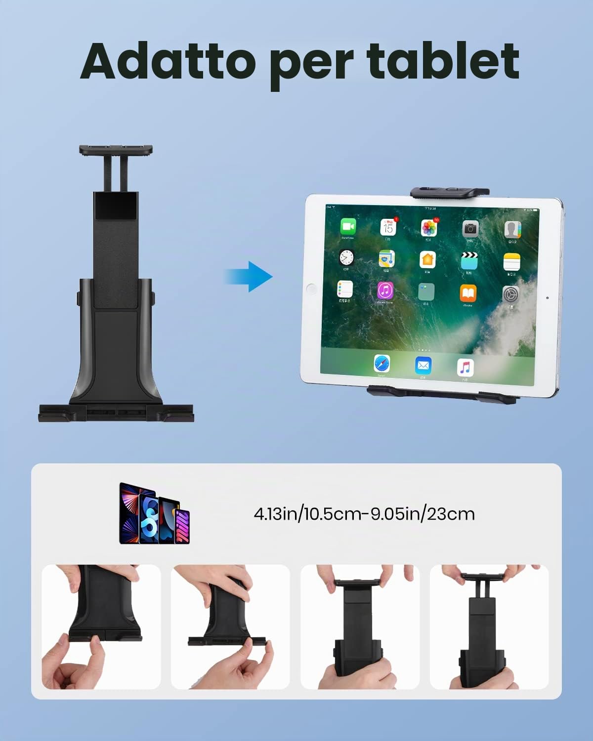 Moukey Supporto Tablet per Microfono Regolabile 360° per iPad, Samsung Galaxy, Surface Pro