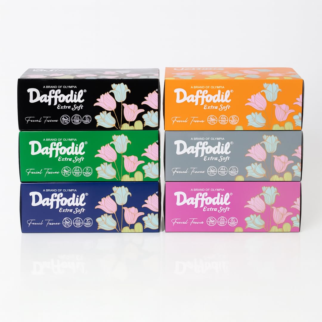 Daffodil Extra Soft 2 Ply Face Tissue Paper,Pack of 6 (100 Pulls/pack,600 Pulls total 1200 Sheets) Soft,Oil Control, Skin Clarifying and Skin Friendly Tissue