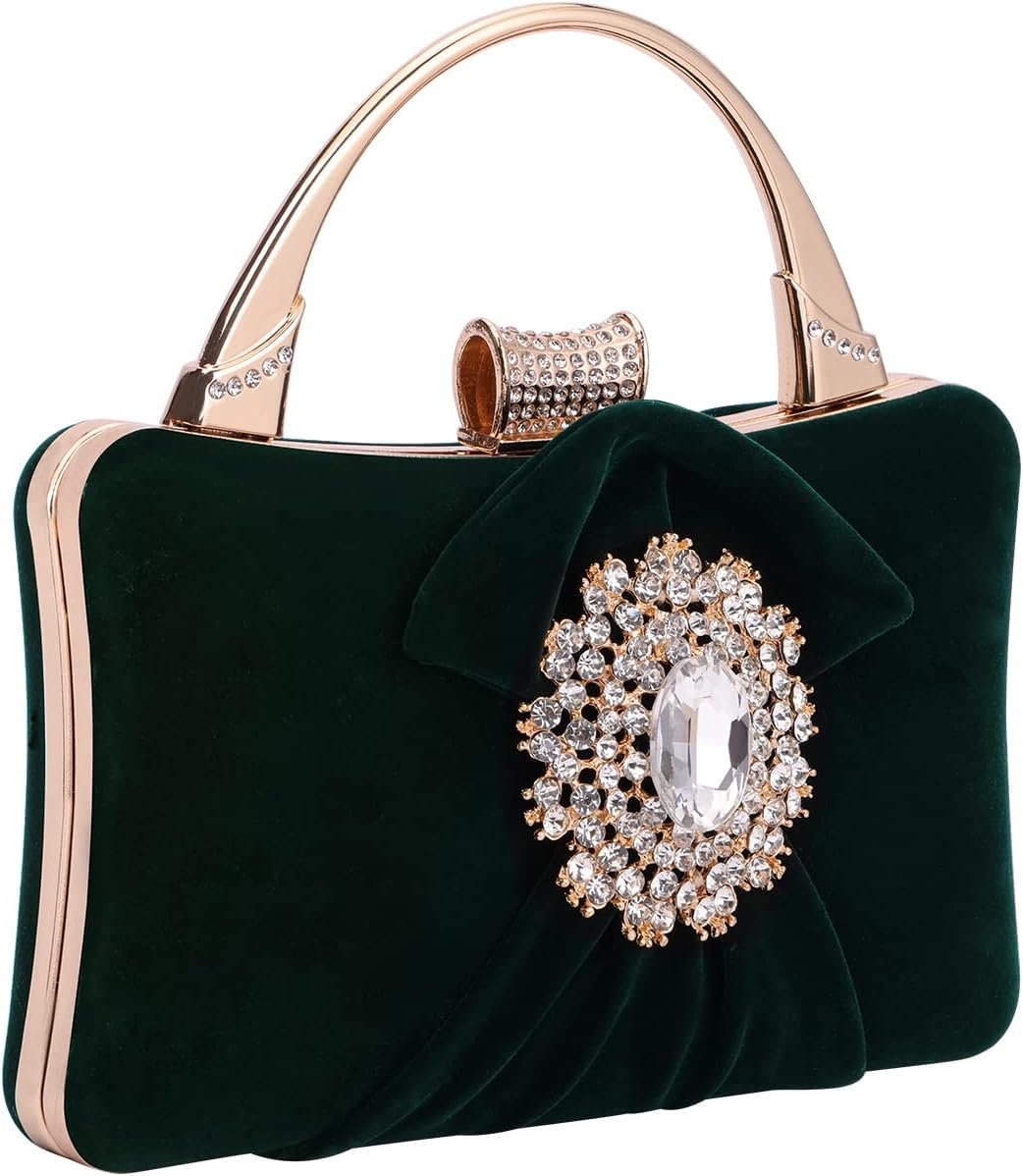 Velvet Evening Bags For Women With Flower Closure Rhinestone Crystal Embellished Clutch Purse For Party Wedding