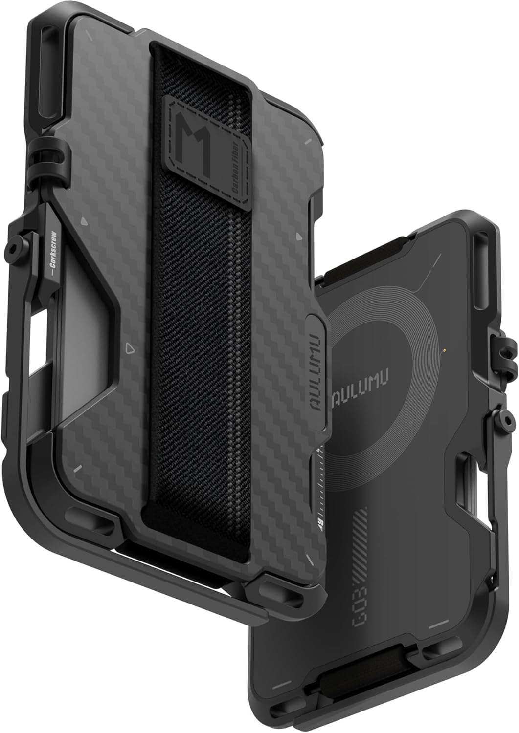 Aulumu G03 Custodia per carte da uomo | Compatibile con MagSafe | Multifunzionale Porta Carte con Fascia Elastica | Telefono Cellulare Supporto/Impugnatura | Apri Bottiglia |Schermatura RFID