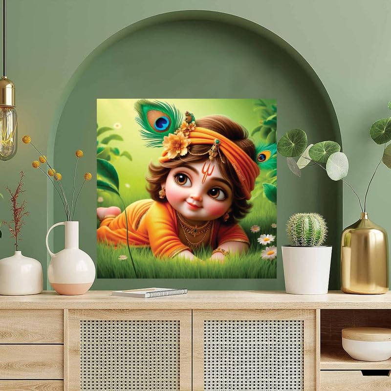 Image of British Terminal Cute little Bal Gopal Baby God Krishna| Kanha Ji | Laddu Lord Makhan Chor Painting Religious Poster for Pregnant Women for wall (matt thin vinyl,sticker,multicolor,unframed)| bj162