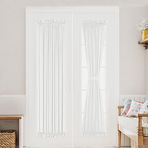 Turquoize Cortinas transparentes para dormitorio, bolsillo para cortinero, lino natural mezclado