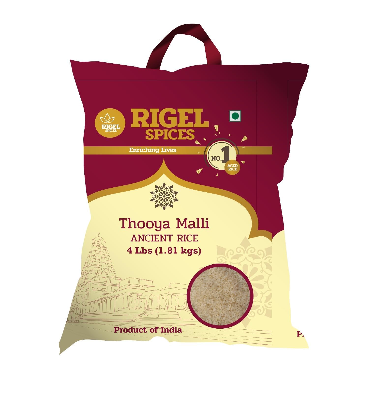 Rigel Spices | Thooyamalli Rice (4Lbs)| Jasmine Rice | 12+months aged | Sustainably grown naturally gluten free heritage rice