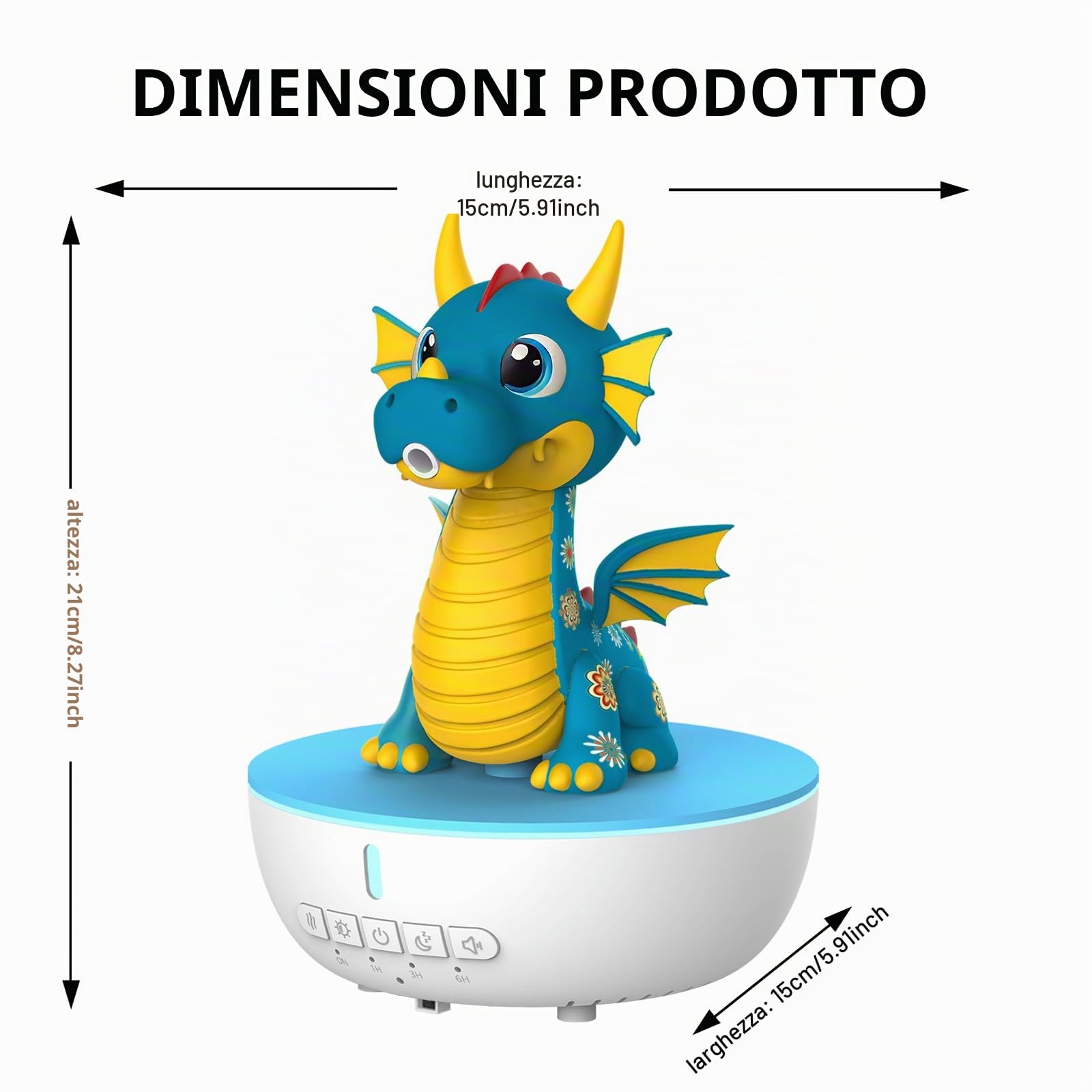 Diffusore Aromi con Suono Bianco, Umidificatore 200 ml con Telecomando e Timer 1/3/6h, Diffusore di Oli Essenziali per Camera da Letto,Drago Sputafuoco - Umidificatore Ambiente Bambini (Blu)