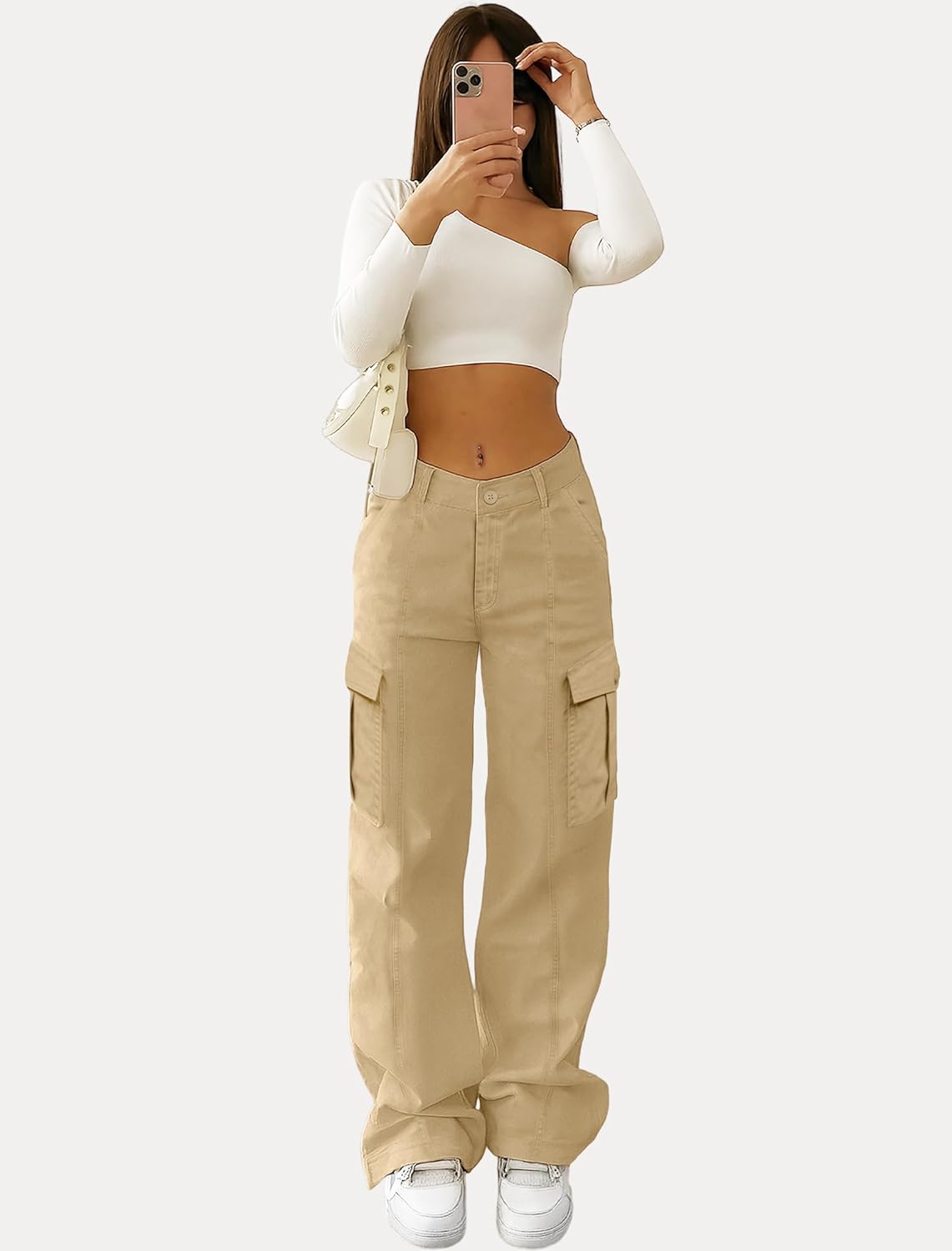 IWD Womens Cargo Pants High Waisted Straight Leg Trousers with 6 Pockets Casual Baggy Pants Trendy Clothes 2026 - Image 4