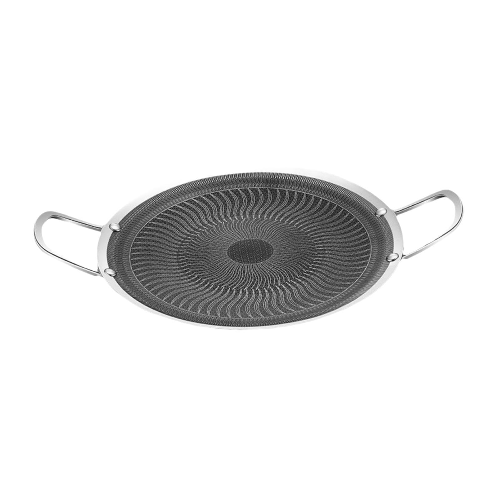 Generic Outdoor Barbecue Grill Plate Grilling Pan Thickened Bottom Nonstick BBQ Griddle Multipurpose for Barbecue Parties Restaurant, 34cm