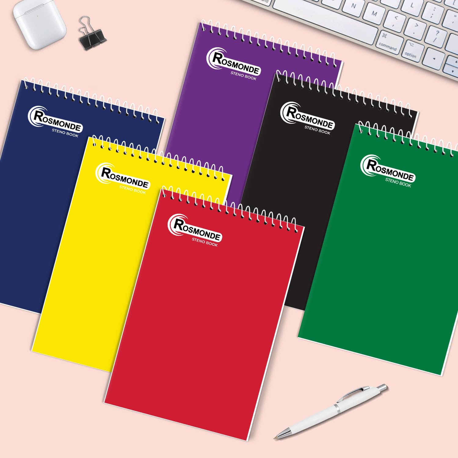 Rosmonde Confezione da 48 quaderni Steno a spirale, 15,2 x 22,9 cm, a righe Gregg, copertine assortite, 80 fogli (160 pagine) per scrivere appunti in ufficio, scuola, università, blocchi a spirale
