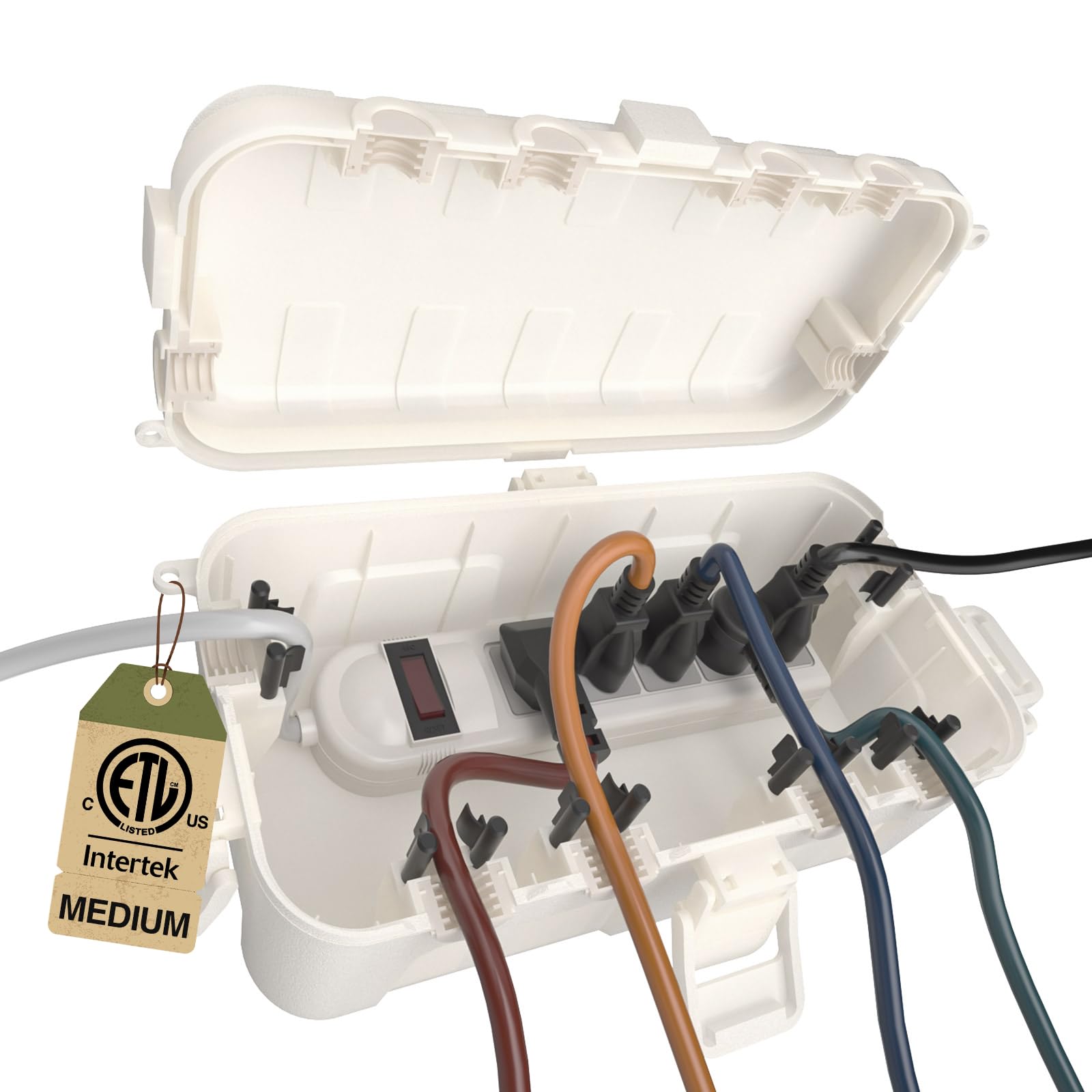 Flemoon Medium Outdoor Electrical Box, ETL Certified IP54 Waterproof Extension Cord Cover w/6 Cable Entry Ports, Weatherproof Connection Box for Power Strip, Timer, Plug, Holiday Lights, Black — Amazon image 27