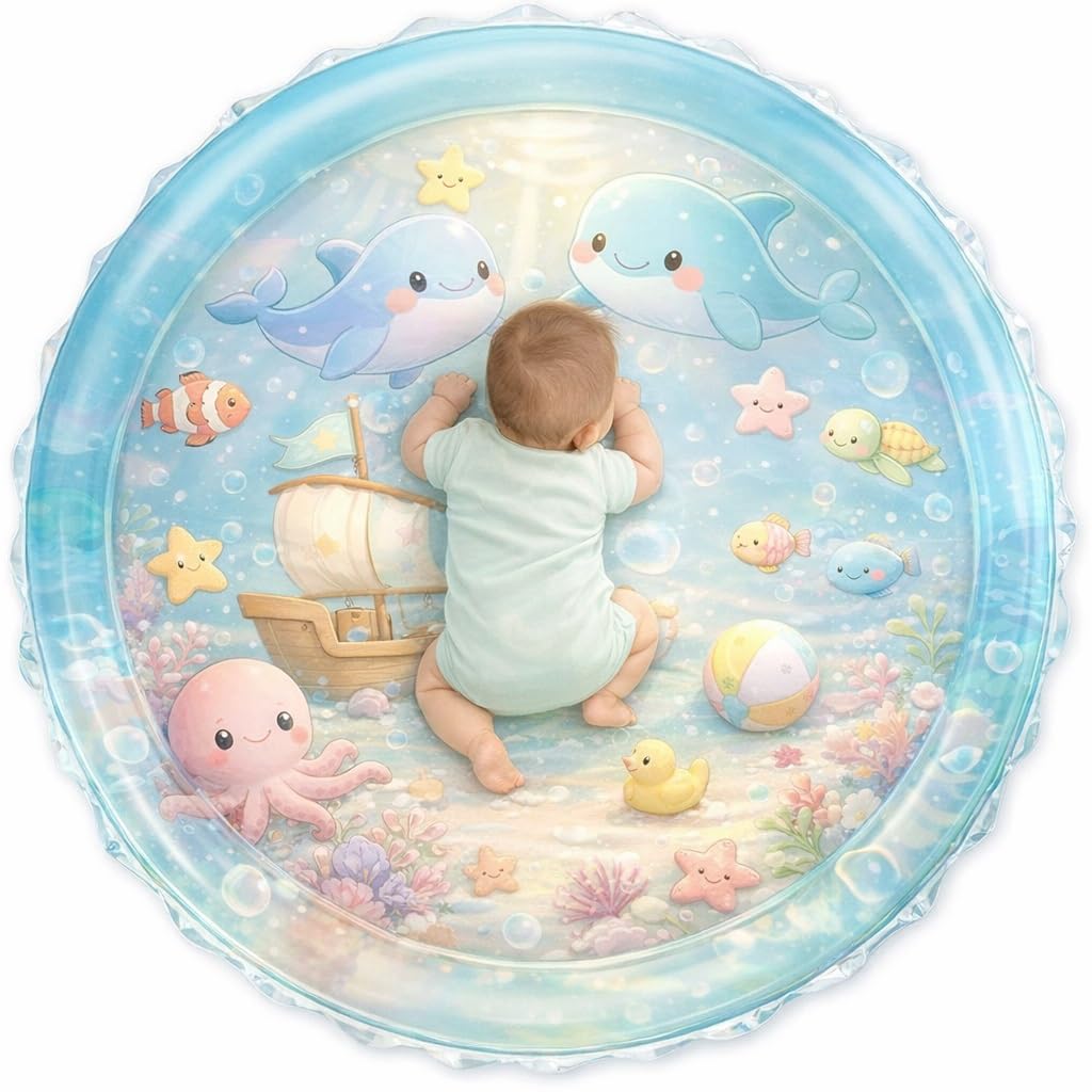 (MultiColor,Multi design) Baby Water Play Mat for Tummy Time – Inflatable Sensory Activity Mat with Sea Animals, BPA-Free & Leakproof Water Mat for Infants and Toddlers (3–24 Months)(100x100 CM)-image-43