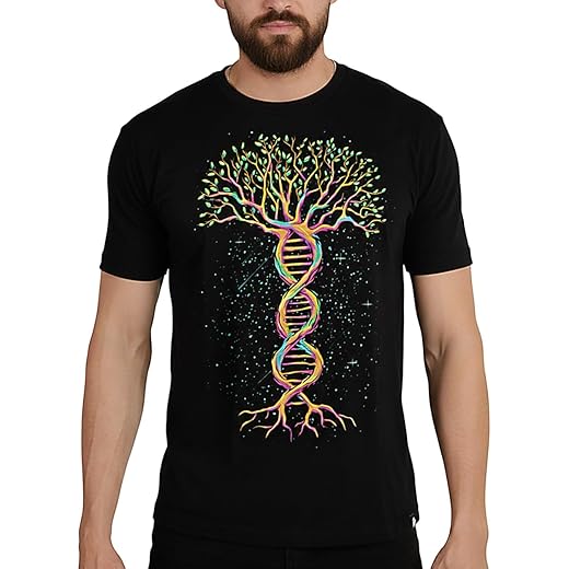 INTO THE AM Tree of Life Mens Graphic Tee - Cool Novelty Design Crewneck T Shirts for Guys (Black, Large)