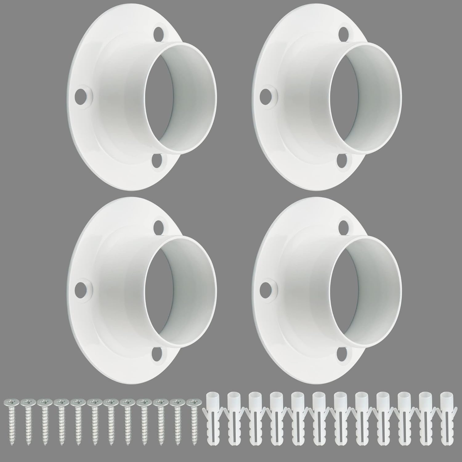Alise 32mm-Dia Stainless Steel Shower Closet Rod Set Holder Flange Socket Bracket Support,4 Pcs White Finish