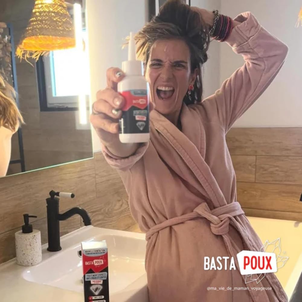 BastaPoux® Traitement Anti-Poux et Lentes – 1 Application Suffit – Actif Naturel Breveté Crystalysine® – Sans Peignage – Non Gras & Facile à Rincer – Enfants & Femmes Enceintes