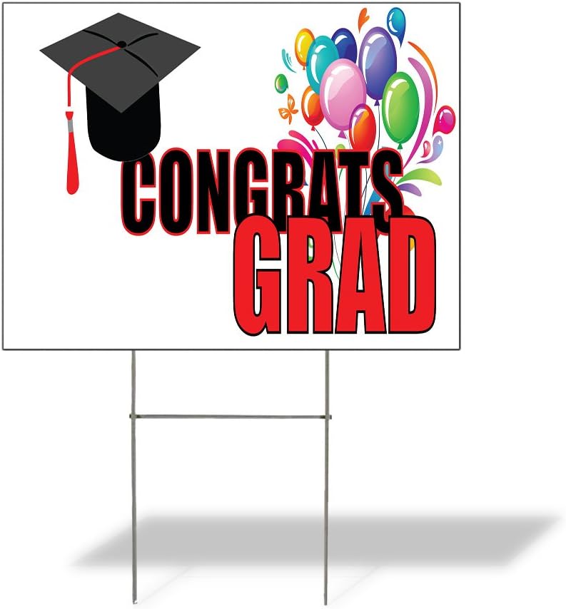 Weatherproof Yard Sign Congrats Grad Outdoor Advertising Printing Red Lawn Garden Graduation 18x12 Inches 2 Sides Print
