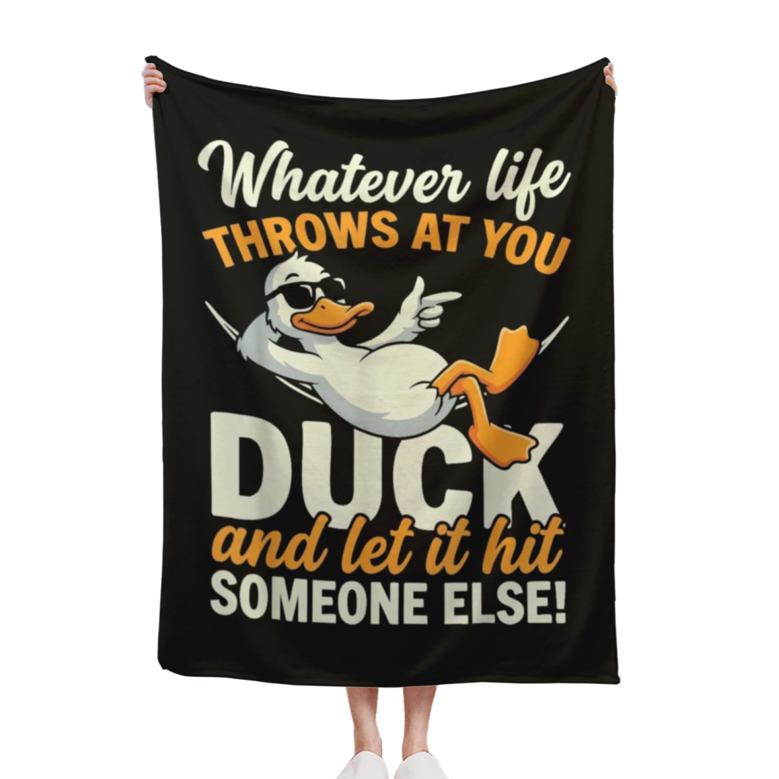 Funny Duck Quote Humor Teens Cartoon Style Packable Travel Flannel Blanket for Chilly Nights Sofa Bed for Car Camping Plane Stadium Throw Winter Essential for Warmth On-The-Go