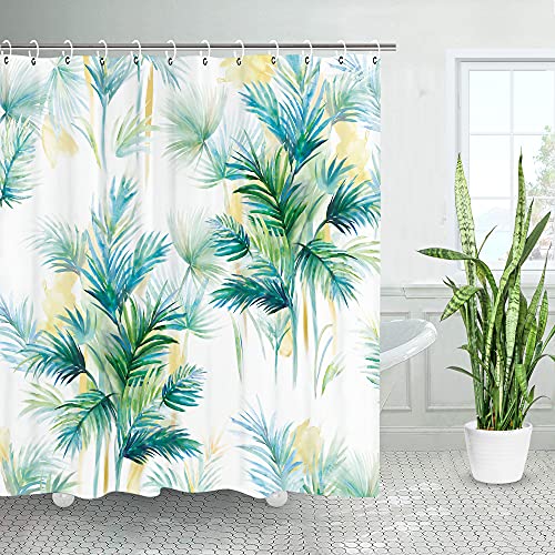 LIVILAN Rideau de douche tropical avec 12 crochets Vert feuille de palmier 72 x 72 cm Cover