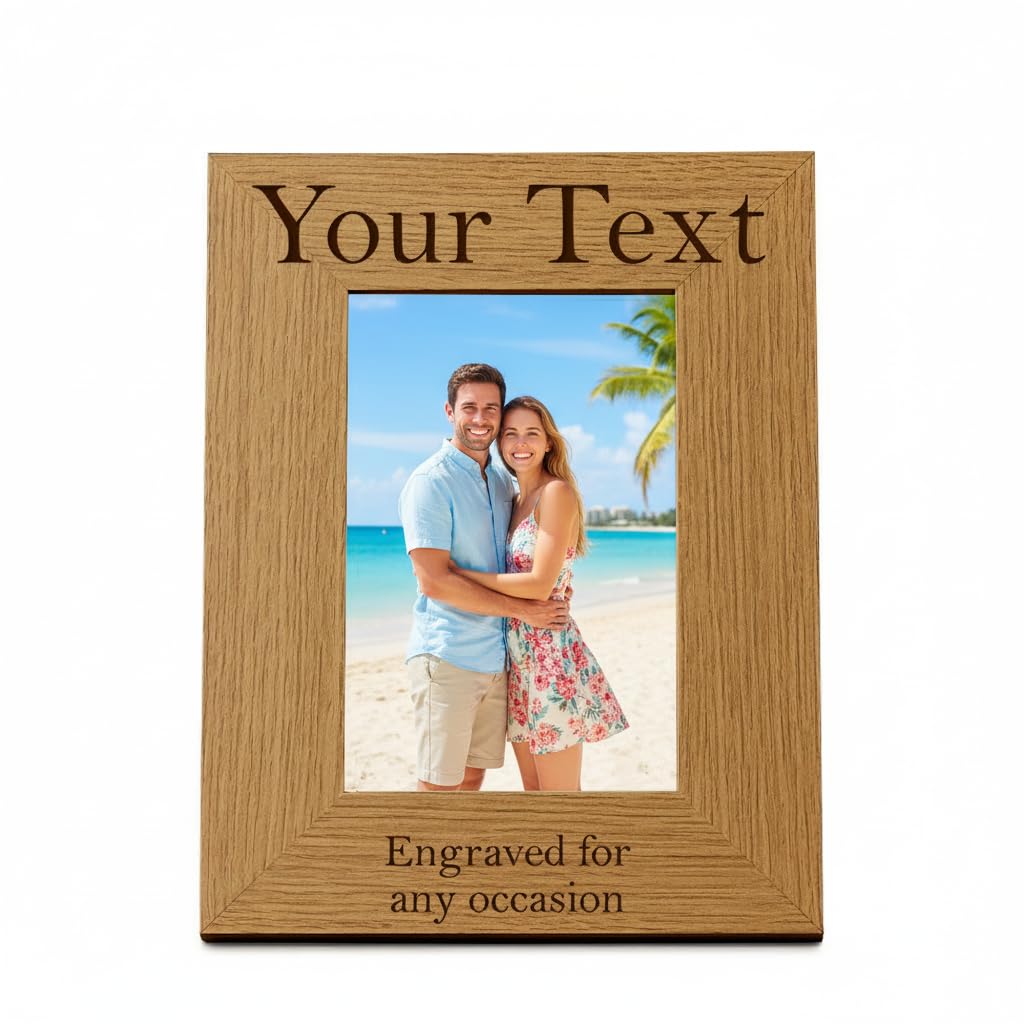 ukgiftstoreonline Personalised Photo Frame, Engraved Wooden Picture Frame, 6x4, for Wedding, Graduation, Christmas, Valentines (Portrait)