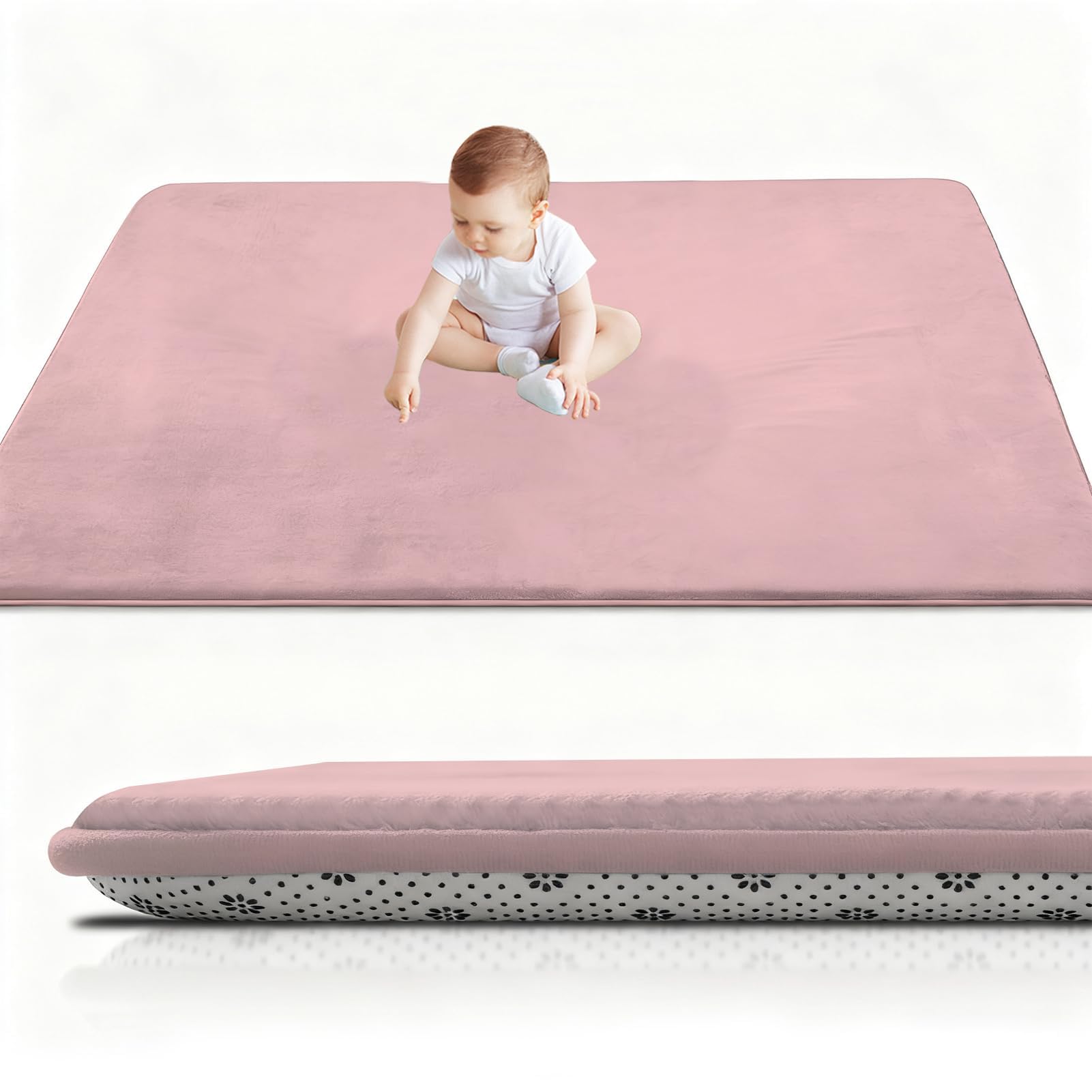 Krabbelmatte Baby Faltbar Spielmatte Kinder Spieldecke 200 x 220 cm, 3cm Babymatte Kindermatte, Schaumstoffmatte Kinderteppich, Spielteppich - Bodenmatte Kinder Für Baby Rosa