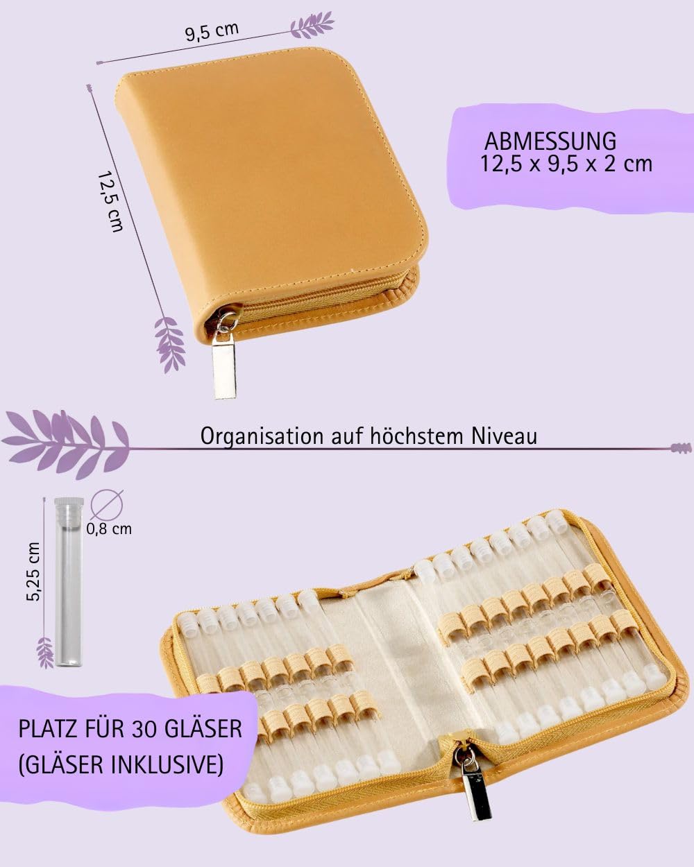 Homöopathie Taschenapotheke Klassik mit 30 Klargläsern mit UV-Schutz für Globuli (Leder natur)