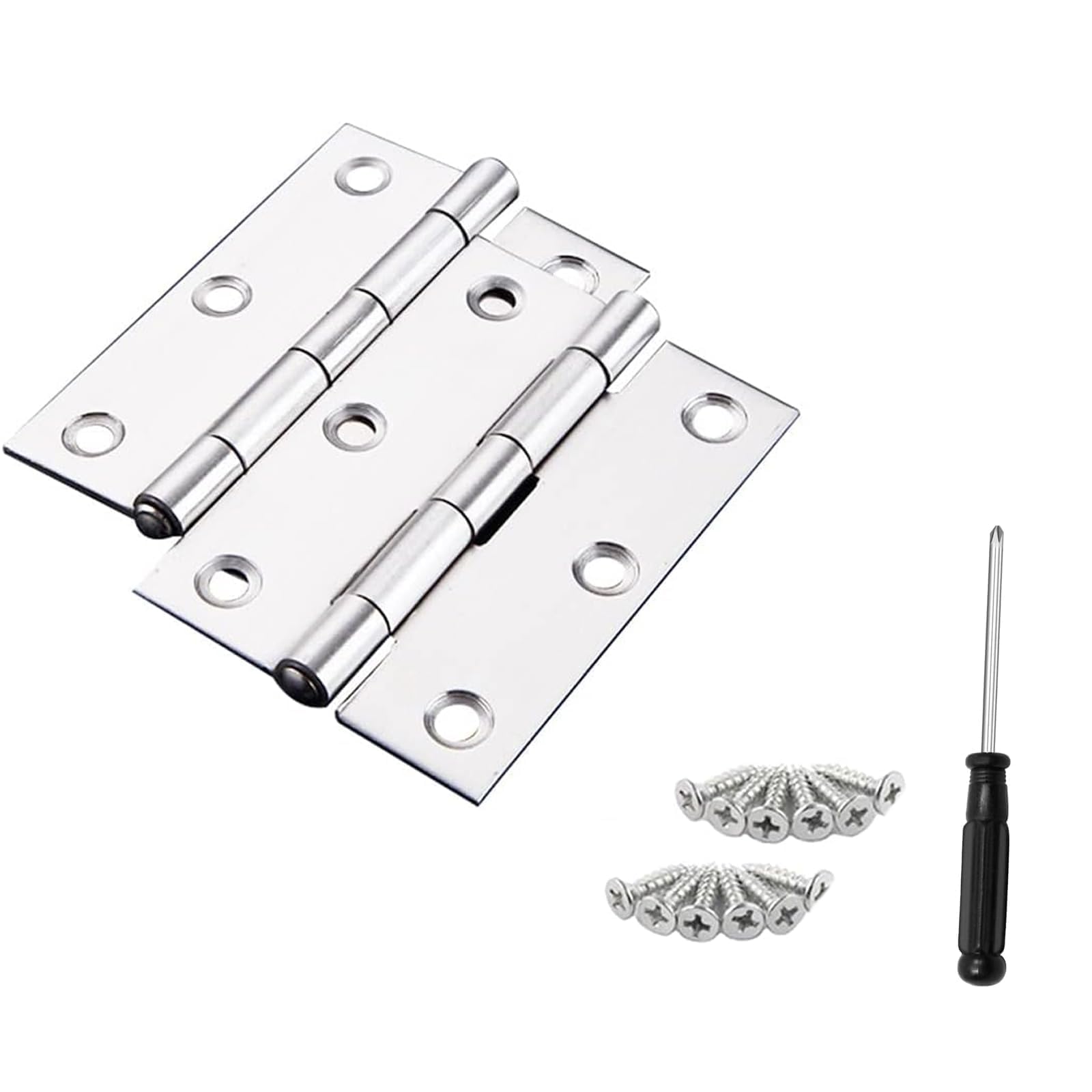 2 Pcs Polished Chrome Ball Bearing Hinges, Stainless Steel Door Hinge, Strong Solid Hinges with 12 Screws and 1 Screwdriver, for Internal and External Doors Etc（3 Inch）