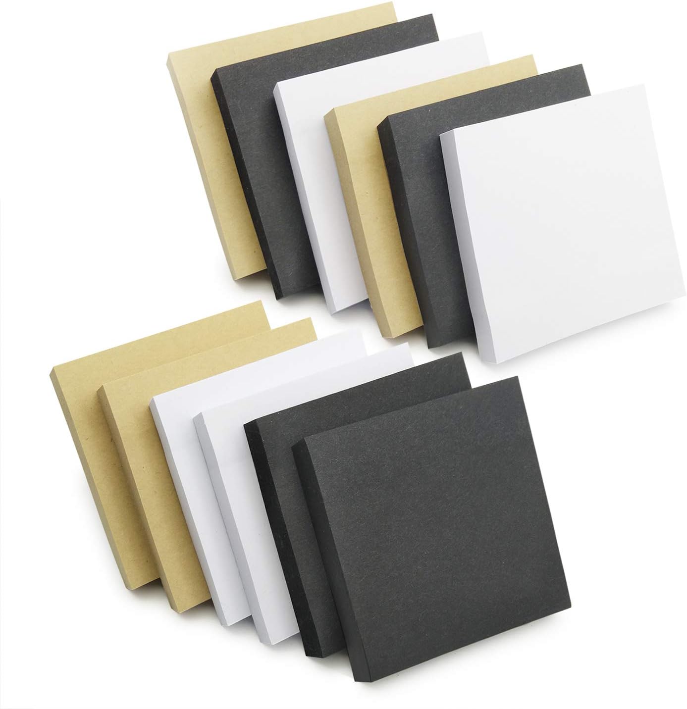 Sticky Notes 3"ร3" 3 Colors, 12 Pads Self-Stick Notes, 100 Sheets/Pad, Post Notes for Study, Works, Daily Life (Black, White, Brown)
