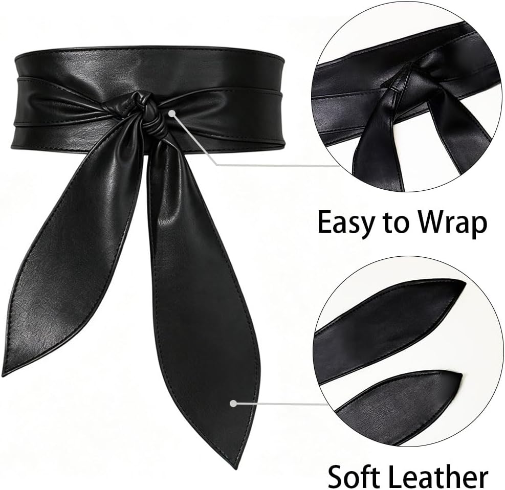 Women Obi Belt Wide Leather Wrap Belts Fashion Knotted Belt for Dress