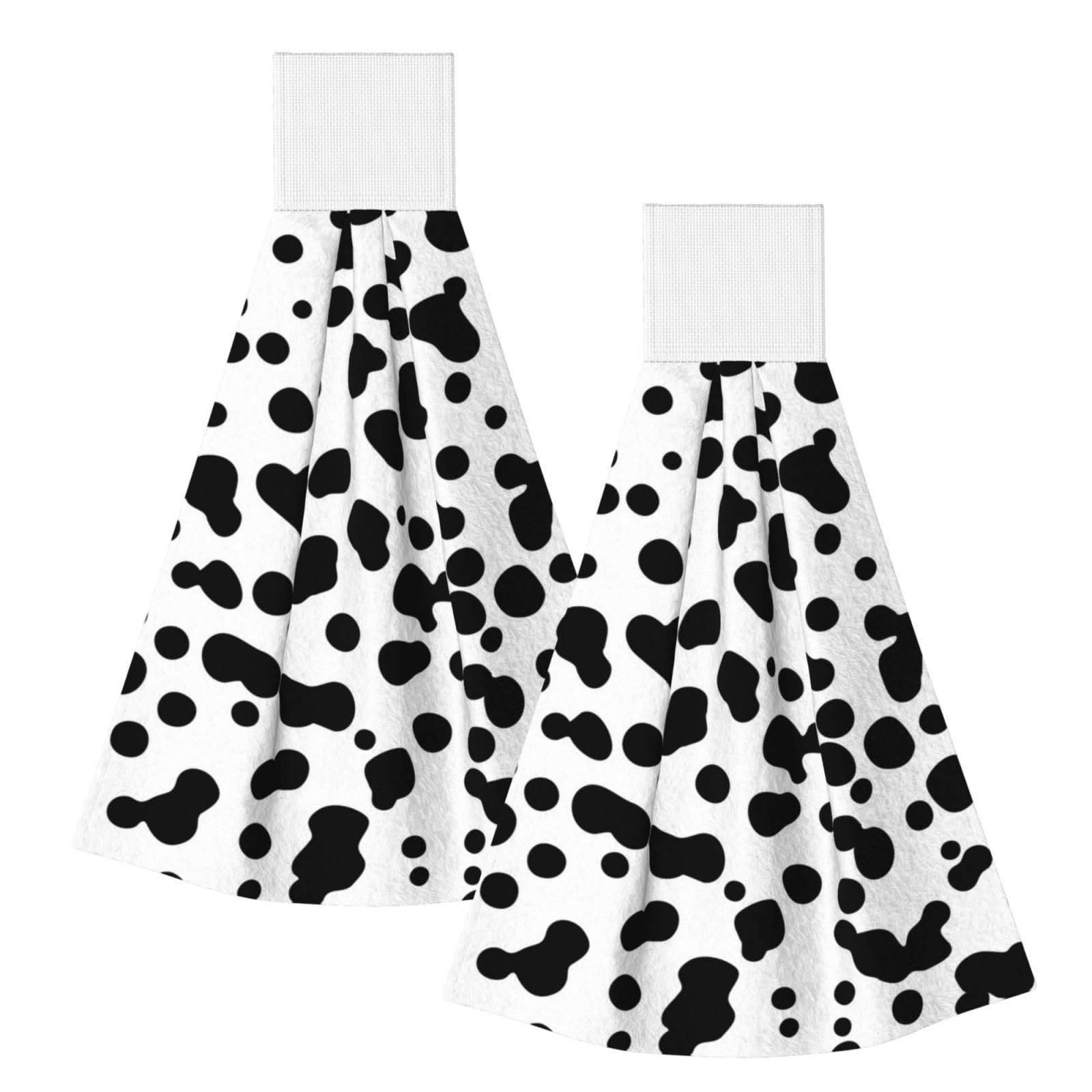 DOPKLNA Dalmatian Dog Seamless Pattern Or Cow Skin Texture, 2 Pcs Hanging Coral Fiber Hand Towels for Bathroom, Absorbent Kitchen Towels