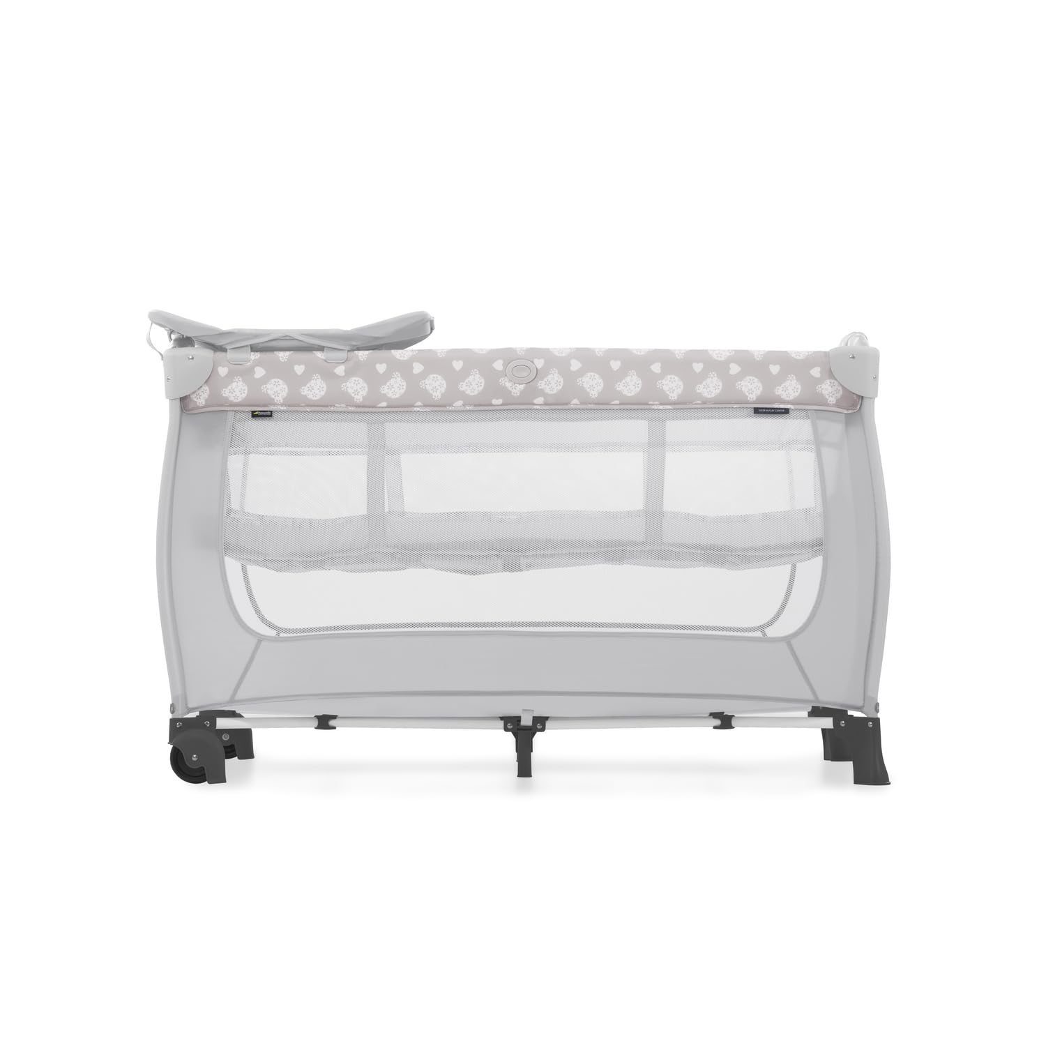 hauck Sleep N Play Center Cuna de Viaje Dos Alturas con Cambiador, Parque Infantil Bebe 120x60 cm, Parque Cuna Bebe, Cuna Viaje con Ruedas - Teddy Gris