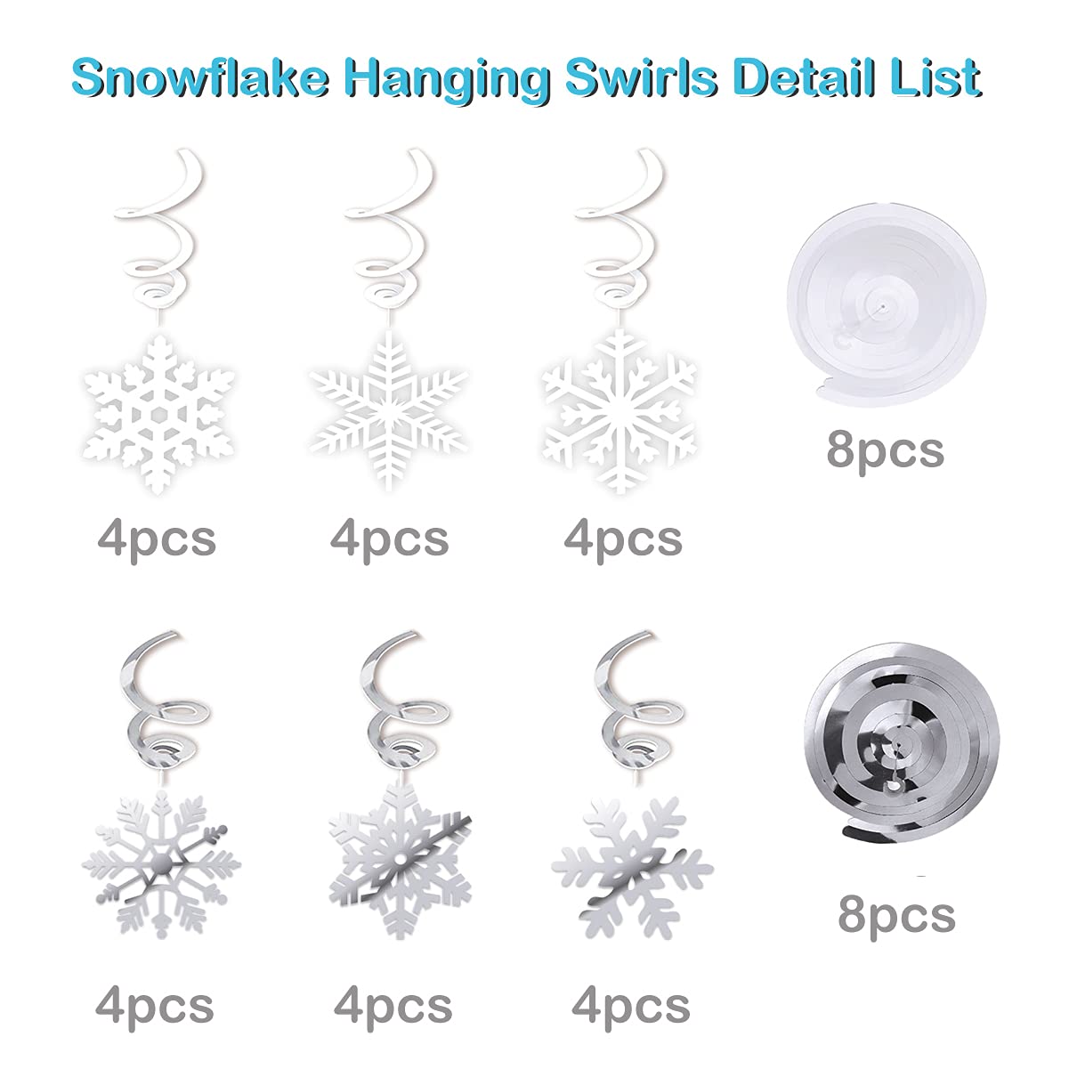 40 Weihnachten Winter Girlande Schneeflocken, Hängende Spiralen Wirbel Deko Luftschlangen Party Dekorationen Folienspiralen Zum Aufhängen Deckenhänger Spiral Girlanden Hanging Swirls