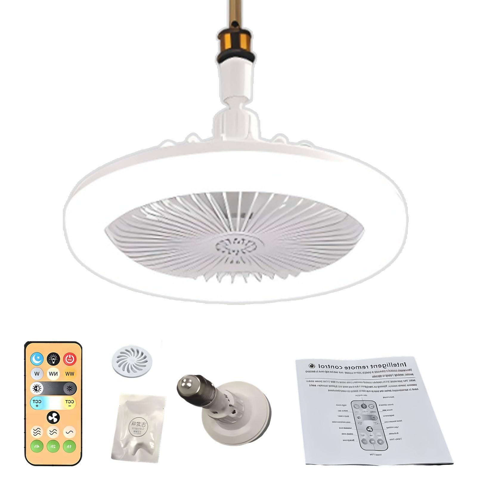 VEXYTRRON E27 Fan Light with Remote Adjustment, Dimmable Socket Ceiling Fan