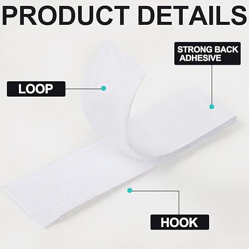 Miniatura 2 de 20 juegos de tiras de gancho y bucle de 1 x 4 pulgadas con adhesivo para el hogar u oficina con cinta adhesiva fuerte de fijación en la parte