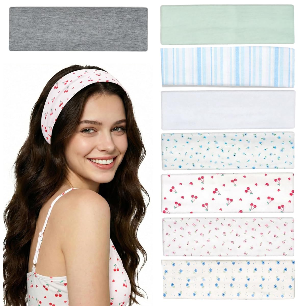 maycreate MAYCREATE® 8Pcs Patterned Headbands Hair Bands for Women Non-Slip Wide Bandanas for Women Soft Elastic Sport Hair Band Sets Athletic Hairbands for Workout Makeup & Daily Wear-picture-8