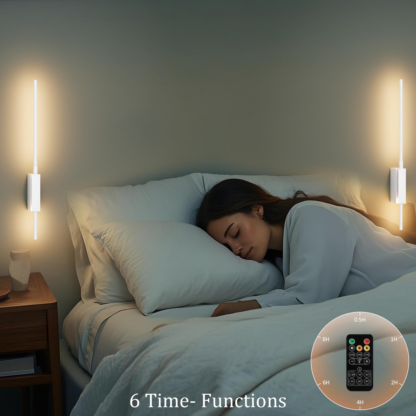 2 Stück 6000mAh Innen-Wandleuchte mit Akku, Weiß, 70CM, 5W, Kabellose Wandlampe mit Fernbedienung mit Timer & Schalter, LED 3000-6000K Dimmbare Touch Wandleuchten für Schlafzimmer und Flur