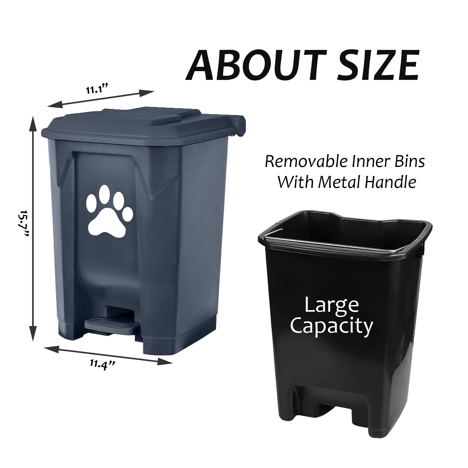 tebiete Cubo de basura para excrementos de perros al aire libre, estación de residuos de mascotas con tapa, contenedor de eliminación de residuos de perros con cubo interior extraíble, pedal manos