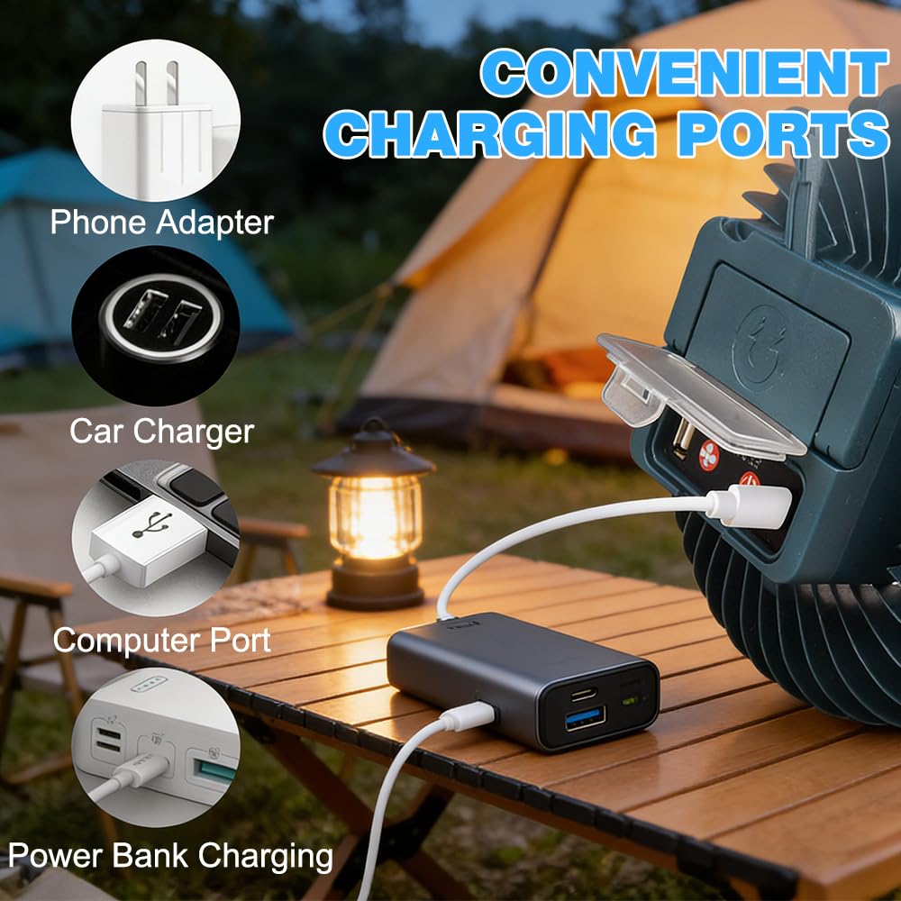 Tragbarer LED Campinglampe mit Ventilator, USB Aufladbar Camping Ventilator mit Licht, Magnetisch Zeltlampe Outdoor Camping, Camping Zubehör für Wandern Angeln Strand Wohnwagen Camper Auto