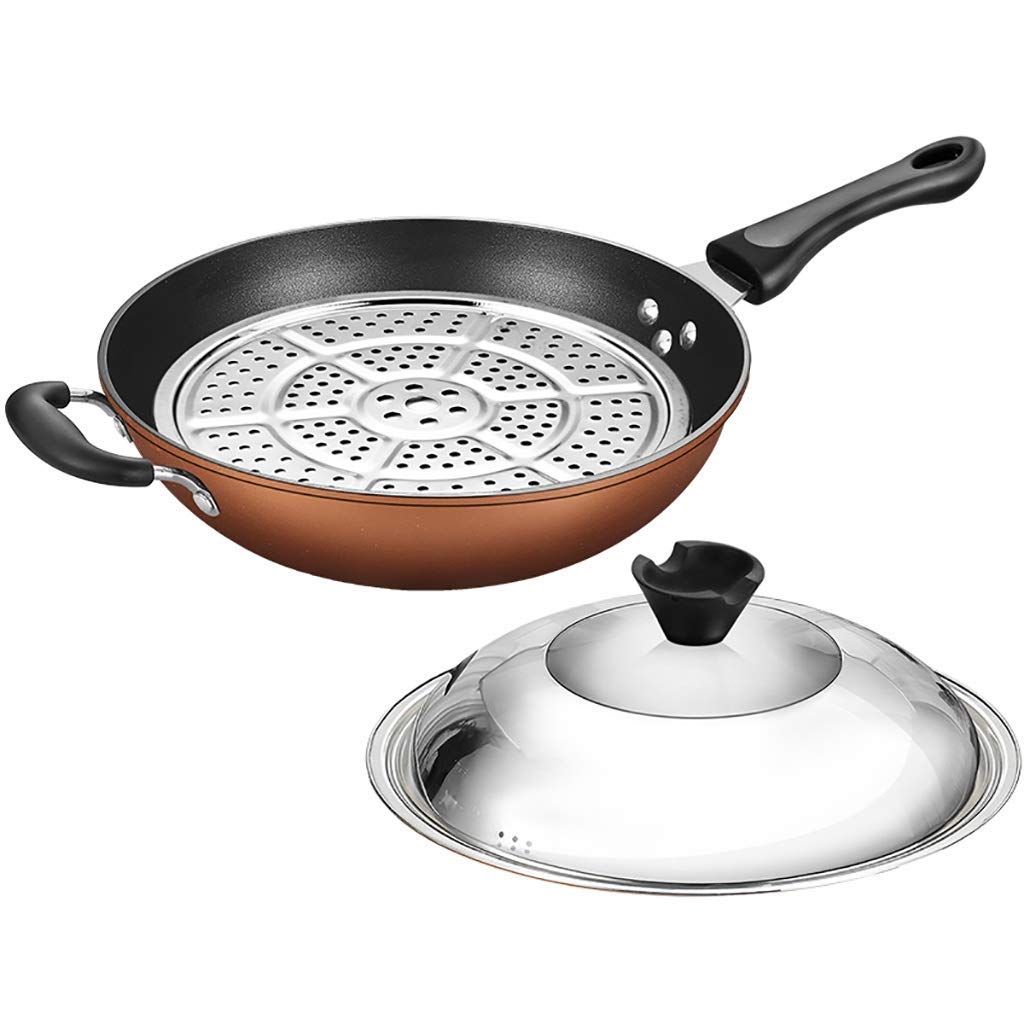 Wok für Induktion Schmiedeeiserner Wok Antihaft-Pfanne Induktionsherd Kombinations-Abdeck-/Dampftablettenherde Anwendbar 30/32 / 34cm,34cm