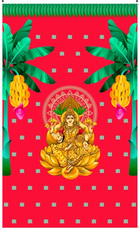 Image of varalakshmi Backdrop Cloth for Decoration Pooja, Size 8x5 feet red Colour | backdrops for poojass | varalakshmi Pooja Decoration | Lakshmi Backdrop | varalakshmi vratham Backdrop