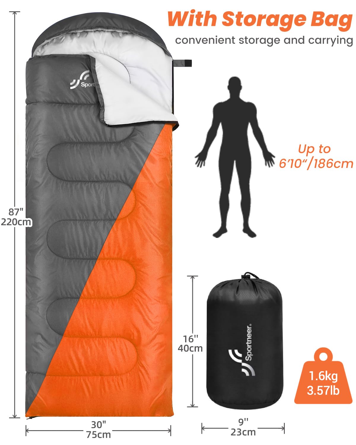 Śpiwór outdoorowy na kemping: Sportneer 3-4 pory roku, letni śpiwór zimowy, mały rozmiar po spakowaniu, przenośny, ultralekki, 1,7 kg, pełne wypełnienie, dla dorosłych, trekking, podróż