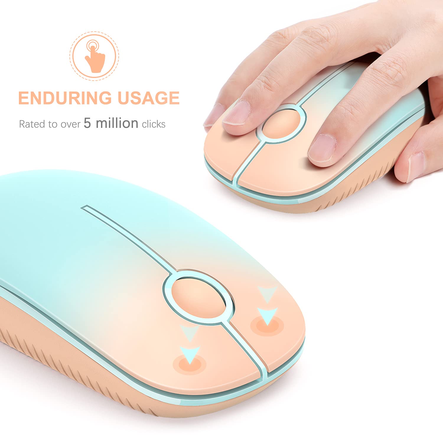 VssoPlor Wireless Mouse, 2.4G Slim Portable Computer Laptop Mouse with Nano Receiver Quiet Silent Optical Mice for Notebook, PC, Laptop, Computer-: Orange to Green