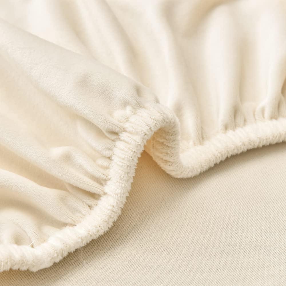 MIFXIN Wingback Chair Slipcovers 2-Piece Velvet Stretch Fabric Wing Chair Cover with Cushion Cover Armchair Sofa Furniture Protector with Elastic Bottom for Living Room (Light Beige)