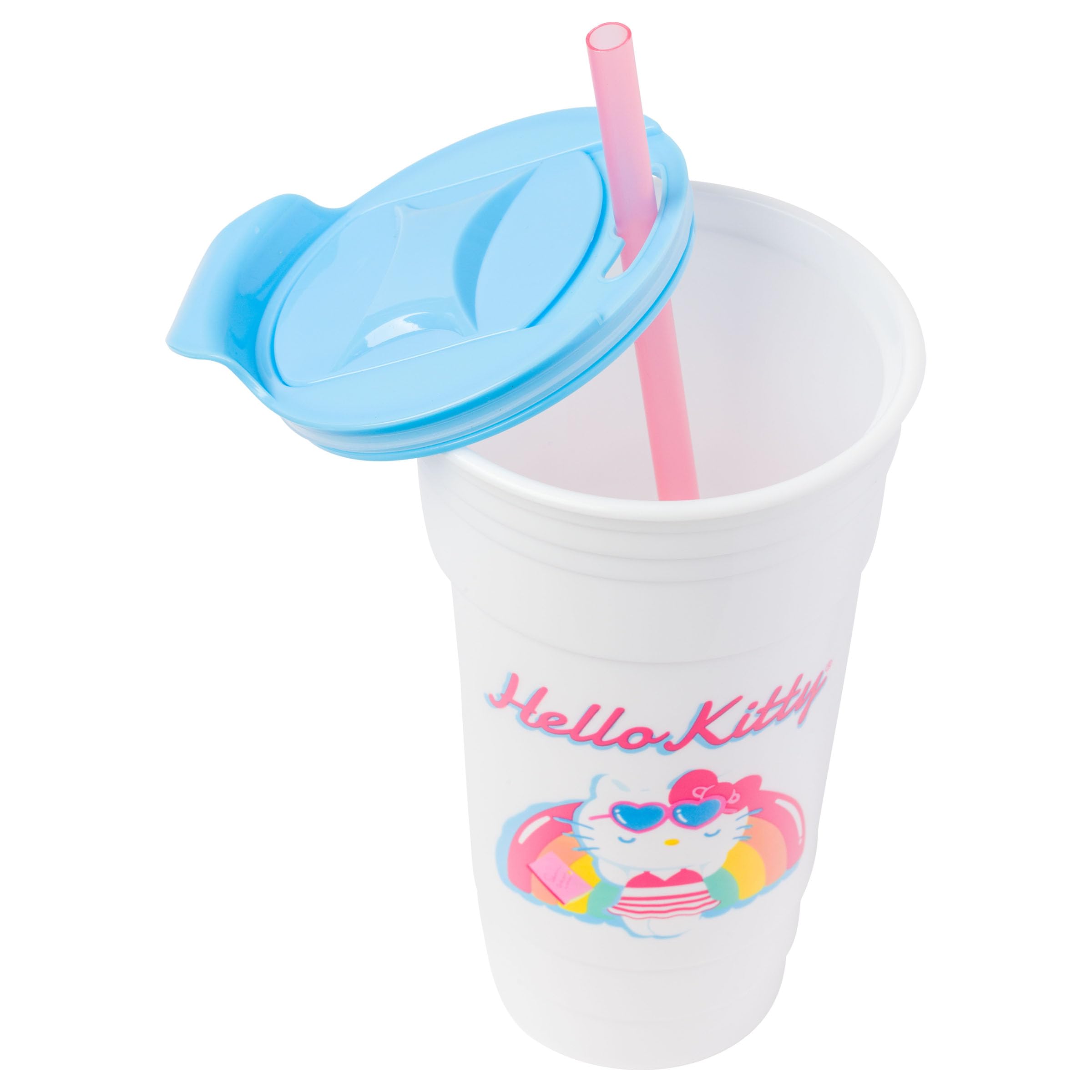 Silver Buffalo Bicchiere In Vetro Hello Kitty Holidays 470ml, Con Coperchio In Bambù E Cannuccia In Vetro Riutilizzabile, Ufficiale Sanrio