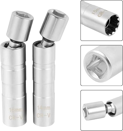 Miniatura 3 de ASOOLL Bujía giratoria magnética de pared delgada de 0.551 in y 0.630 in - 2 piezas para llave de junta universal de 12 puntos de pared delgada