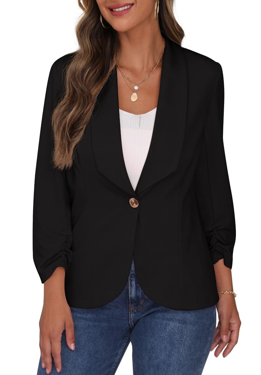 PrinStory Blazer Damen Sportlich Elegant 3/4 Ärmel Blazer Büro Geschäft Dressy Jack Outfits
