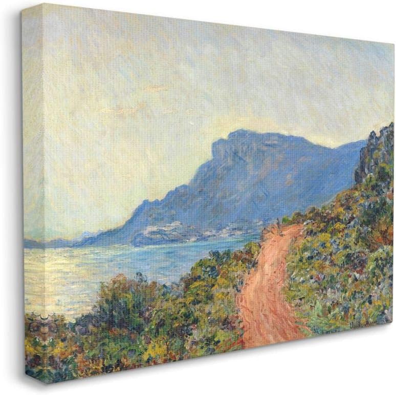 Stupell Industries Cliff Road Ocean Mountain Landscape Classic Painting, Design by Claude Monet Wall Art, 24 x 30, Canvas