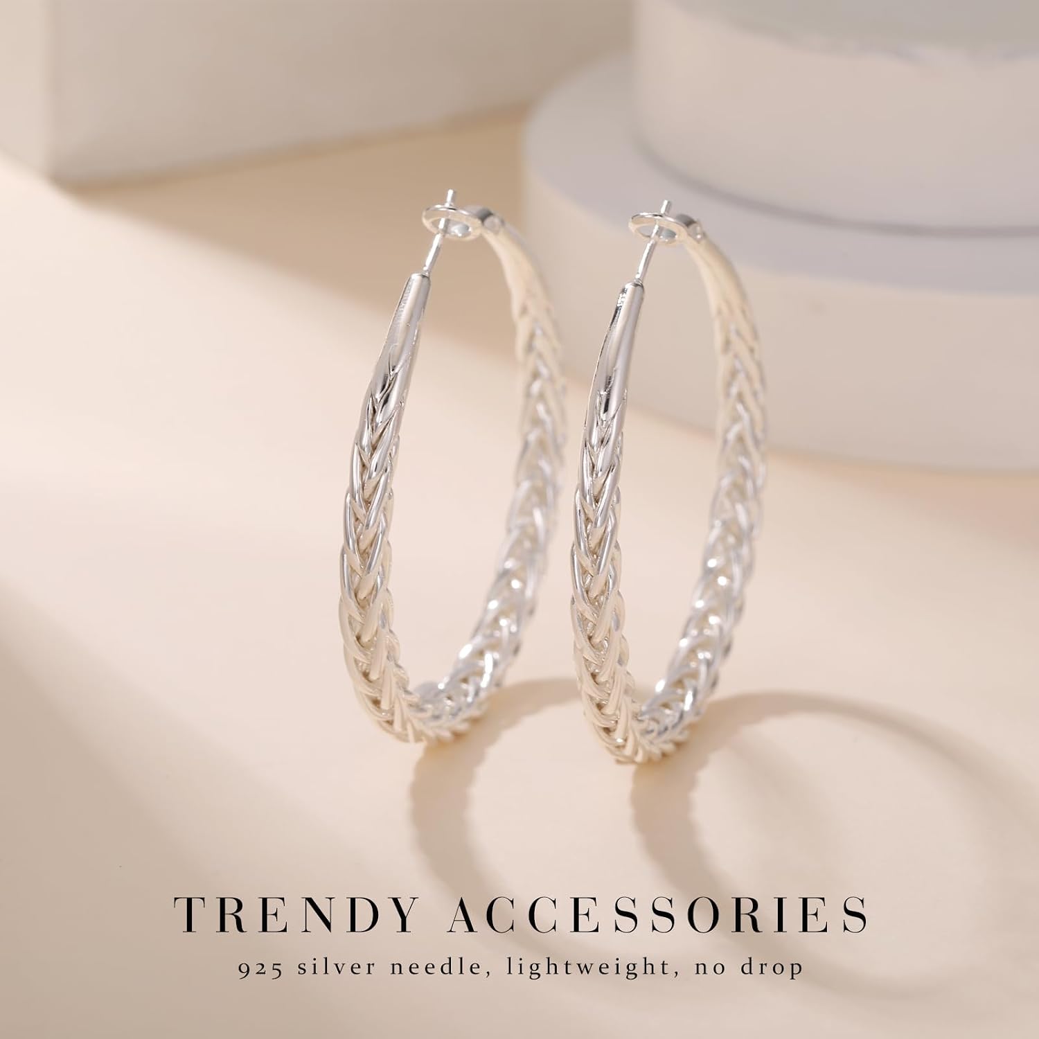 Senteria Silver Hoop Earrings for Women Hypoallergenic 925 Sterling Silver Post Hoop Earrings Lightweight Large Hoops Earring Thick Twisted Silver Hoops 30/40/50MM