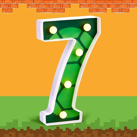 LED Number Lights Cartoon Themed Birthday Decorations LED Light Up Number Centerpieces Table Decorations for Party Supplies Backdrop Wall Decor for Birthday Party Decorations (Cartoon Turtle Theme, Number 7)