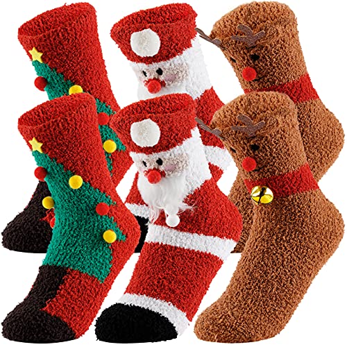 byepica Calcetines de Navidad antideslizantes para mujer, 3 pares de calcetines peludos para mujer, Varios colores, Talla única