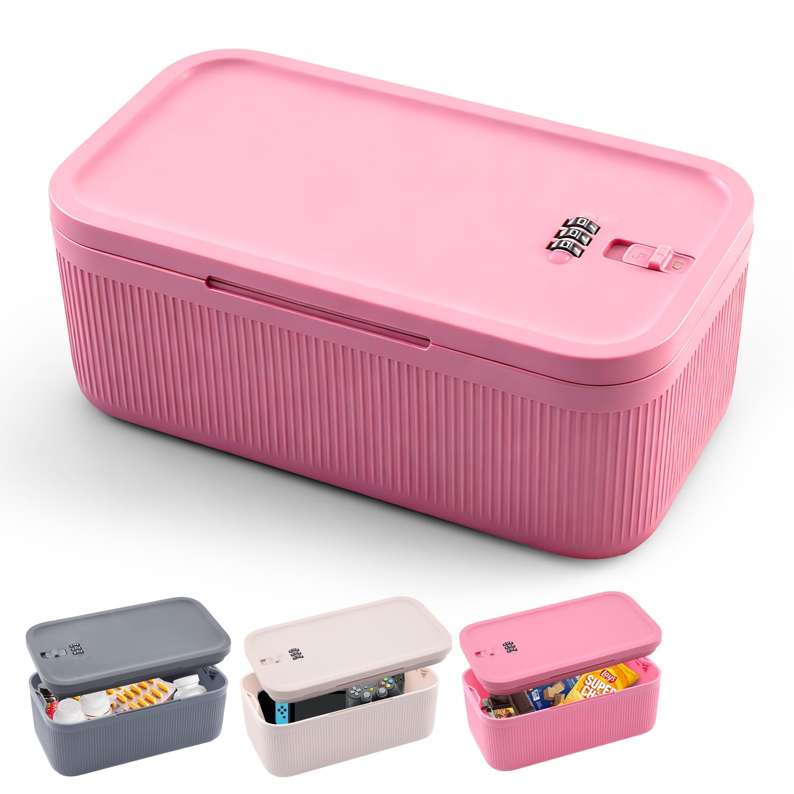 Syzoo Lockable Storage Box-Secure Medication Box (Pink)